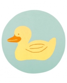 Fun and whimsical, these round rugs feature a plucky yellow duck swimming against a pale blue background. Hand hooked from poly-acrylic material, each friendly floor covering is durable enough to stand up to even the most rigorous play. Fun and whimsical, these round rugs feature a plucky yellow duck swimming against a pale blue background. Hand hooked from poly-acrylic material, each friendly floor covering is durable enough to stand up to even the most rigorous play.