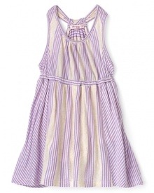 Offset stripes pretty up this light and airy dress that she can wear to parties or to playtime. Offset stripes pretty up this light and airy dress that she can wear to parties or to playtime.