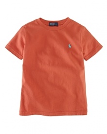 An essential short-sleeved tee is rendered in soft, washed cotton jersey. An essential short-sleeved tee is rendered in soft, washed cotton jersey.