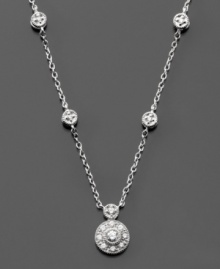 Circles of splendor. Enjoy beautiful design with this lovely circle diamond necklace featuring round-cut diamonds (1/3 ct. t.w.) set in 14k white gold. Approximate length: 16 inches. Approximate drop: 1/2 inch. Circles of splendor. Enjoy beautiful design with this lovely circle diamond necklace featuring round-cut diamonds (1/3 ct. t.w.) set in 14k white gold. Approximate length: 16 inches. Approximate drop: 1/2 inch.