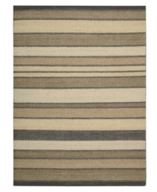 Variegated striping gives way to understated sophistication in the Horizon area rug from Calvin Klein. Generously thick wool fibers are hand tufted in India for remarkable strength and detailed design. Variegated striping gives way to understated sophistication in the Horizon area rug from Calvin Klein. Generously thick wool fibers are hand tufted in India for remarkable strength and detailed design.