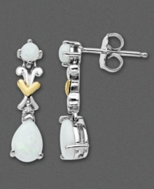 Two tone links and gemstones create a fleur de lis fashion. 14k gold and sterling silver links criss cross in these drop earrings featuring lustrous pear and round-cut opals (9/10 ct. t.w.) with diamond accents. Approximate drop: 1-1/2 inches. Two tone links and gemstones create a fleur de lis fashion. 14k gold and sterling silver links criss cross in these drop earrings featuring lustrous pear and round-cut opals (9/10 ct. t.w.) with diamond accents. Approximate drop: 1-1/2 inches.