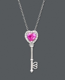 Unlock the secret to great style. Glistening heart-shaped amethyst (5/8 ct. t.w.) and dazzling round-cut diamond accents ought to do just the trick. Intricate heart key pendant crafted in sterling silver. Approximate length: 18 inches. Approximate drop: 1-1/8 inches. Unlock the secret to great style. Glistening heart-shaped amethyst (5/8 ct. t.w.) and dazzling round-cut diamond accents ought to do just the trick. Intricate heart key pendant crafted in sterling silver. Approximate length: 18 inches. Approximate drop: 1-1/8 inches.