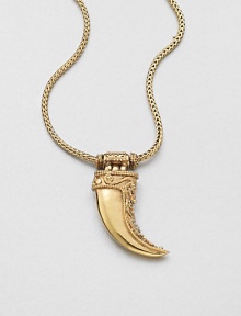 An intricately carved, tusk-shaped pendant on a bold herringbone chain relfects the spiked motifs seen in the ancient city of the Incas.GoldplatedSlip-on styleMade in France