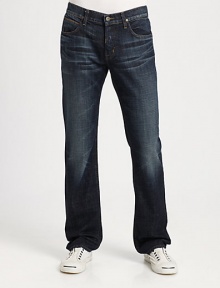 A neat, straight-leg silhouette is enhanced with back flap pockets and generous whiskering and fading throughout the leg to capture the signature look of well-worn denim.Five-pocket styleInseam, about 34CottonMachine washMade in USA A neat, straight-leg silhouette is enhanced with back flap pockets and generous whiskering and fading throughout the leg to capture the signature look of well-worn denim.Five-pocket styleInseam, about 34CottonMachine washMade in USA