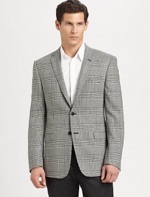 A smartly checked houndstooth pattern dresses up this impeccably tailored piece.Notched lapelButton frontFlap pocketsButton cuffsFully linedAbout 31 from shoulder to hem98% wool/2% lycraDry cleanImported A smartly checked houndstooth pattern dresses up this impeccably tailored piece.Notched lapelButton frontFlap pocketsButton cuffsFully linedAbout 31 from shoulder to hem98% wool/2% lycraDry cleanImported