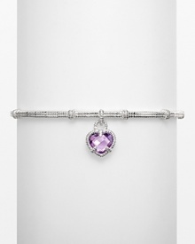 Heart-shaped amethyst crystal stone on a textured sterling silver linen bangle. Designed by Judith Ripka.