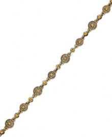 Alluring topaz color lends style to this Charter Club bracelet. The linked design highlights glass stones and medallions. Crafted in 14k gold-plated mixed metal. Approximate length: 7-1/2 inches. Alluring topaz color lends style to this Charter Club bracelet. The linked design highlights glass stones and medallions. Crafted in 14k gold-plated mixed metal. Approximate length: 7-1/2 inches.