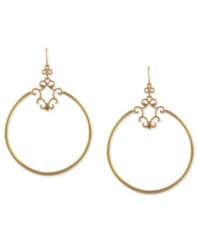 Understated elegance. Jessica Simpson's circular drop earrings are crafted from gold-tone mixed metal with a patterned design for a stylish touch. Approximate drop: 3-1/4 inches. Understated elegance. Jessica Simpson's circular drop earrings are crafted from gold-tone mixed metal with a patterned design for a stylish touch. Approximate drop: 3-1/4 inches.