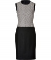 Immaculately tailored with a sculpted bodice and jet black skirt, Derek Lams houndstooth shift is an exquisitely sophisticated choice perfect for shaping up your work to cocktails look - Round neckline, sleeveless, black trim, sculpted bodice, hidden back zip, kick pleat - Tailored fit - Team with statement heels and a bright handbag for work to cocktails chic