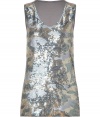 Add sparkle and quirky-cool style to your festive look with this sequin-embellished top from Steffen Schraut - Scoop neck, sleeveless, all-over camo print, front sequin embellishment, solid back - Pair with skinny jeans, a boyfriend blazer, and wedge booties