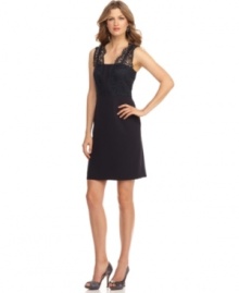 A lace overlay transforms this petite Tahari by ASL dress into something completely feminine and utterly unforgettable. A lace overlay transforms this petite Tahari by ASL dress into something completely feminine and utterly unforgettable.