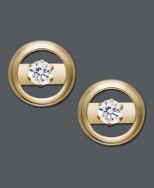 Wear-everywhere earrings with a splash of sparkle. Circles of 14k gold surround glittering cubic zirconia accents on these studs. Approximate diameter: 1/2 inch. Wear-everywhere earrings with a splash of sparkle. Circles of 14k gold surround glittering cubic zirconia accents on these studs. Approximate diameter: 1/2 inch.