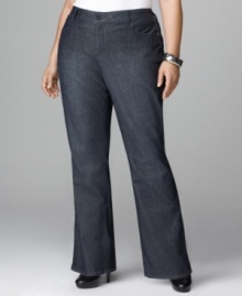 Glam up your denim with DKNY Jeans' plus size boot cut jeans, featuring a metallic finish. (Clearance) Glam up your denim with DKNY Jeans' plus size boot cut jeans, featuring a metallic finish. (Clearance)