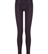 These cool coated jeans from J Brand add instant rock n roll edge to your casual basics - Classic five-pocket styling, skinny leg, mid-rise, coated cotton with stretch - Form-fitting - Pair with an oversized graphic tee, a leather jacket, and platform heels