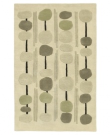 Reminiscent of a field of white dandelion clocks, this cool-toned rug displays breezy colors of beige, grey and muted green. New Zealand wool is hand-tufted of high-low pile to create a distinctively textured softness and multidimensional surface. Reminiscent of a field of white dandelion clocks, this cool-toned rug displays breezy colors of beige, grey and muted green. New Zealand wool is hand-tufted of high-low pile to create a distinctively textured softness and multidimensional surface.