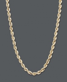 Lasso in a new, stylish look. Necklace features a hollow rope chain crafted in 14k gold. Approximate length: 20 inches. Approximate width: 1.88 mm. Lasso in a new, stylish look. Necklace features a hollow rope chain crafted in 14k gold. Approximate length: 20 inches. Approximate width: 1.88 mm.