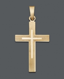 Stay true to your faith in timeless design. This traditional cross pendant features a beautiful etched design crafted in 14k gold. Approximate drop width: 1/2 inch. Approximate drop length: 1 inch. Stay true to your faith in timeless design. This traditional cross pendant features a beautiful etched design crafted in 14k gold. Approximate drop width: 1/2 inch. Approximate drop length: 1 inch.