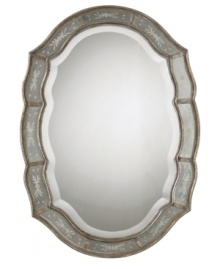 Among the fairest of them all, the beveled Fifi mirror from Uttermost combines delicately etched flora and a heavily antiqued finish. Its scalloped frame adds feminine grace to the master suite or living room.