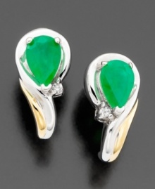 Emerald dreams. These lovely earrings feature pear-shaped emeralds (1-5/8 ct. t.w.) nestled in 14k gold & sterling silver with round-cut diamond accents. Approximate length: 1/2 inches. Emerald dreams. These lovely earrings feature pear-shaped emeralds (1-5/8 ct. t.w.) nestled in 14k gold & sterling silver with round-cut diamond accents. Approximate length: 1/2 inches.