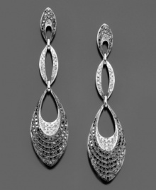 Fanciful fashion fills these fabulous earrings featuring round-cut black diamonds (1-5/8 ct. t.w.) and white diamonds (3/8 ct. t.w.) set in 14k white gold. Approximate drop: 2-1/2 inches. Fanciful fashion fills these fabulous earrings featuring round-cut black diamonds (1-5/8 ct. t.w.) and white diamonds (3/8 ct. t.w.) set in 14k white gold. Approximate drop: 2-1/2 inches.