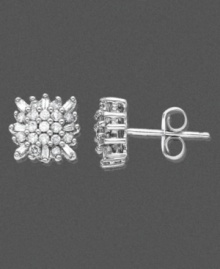 These gleaming earrings featuring an explosion of style with sparkling round-cut diamond (1/3 ct. t..w) set in 14k white gold. These gleaming earrings featuring an explosion of style with sparkling round-cut diamond (1/3 ct. t..w) set in 14k white gold.