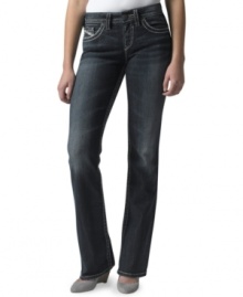 Posh seaming and embroidered details amp up the design of these bootcut denims from Silver Jeans!