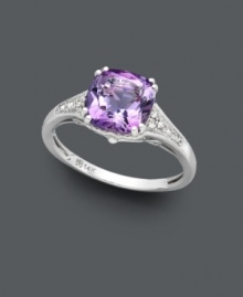A personal touch. Search no more for the perfect gift for the February birthday girl. This stunning ring features an amethyst birthstone (2-1/5 ct. t.w.) with sparkling diamond accents at the shoulders. Crafted in 14k white gold. A personal touch. Search no more for the perfect gift for the February birthday girl. This stunning ring features an amethyst birthstone (2-1/5 ct. t.w.) with sparkling diamond accents at the shoulders. Crafted in 14k white gold.