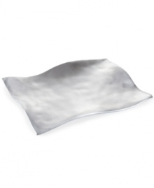 Handcrafted in aluminum alloy with an organic shape and brushed finish, the rectangular Dimension platter from Donna Karan Lenox lends a serene, dreamy quality to modern tables. Handcrafted in aluminum alloy with an organic shape and brushed finish, the rectangular Dimension platter from Donna Karan Lenox lends a serene, dreamy quality to modern tables.