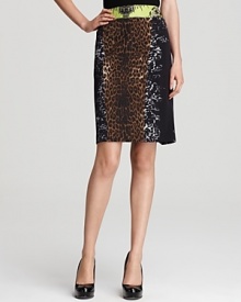 A glamorous take on safari chic, this Elie Tahari skirt boasts a roaring mix of animal prints offset by a neon waistband for modern edge.