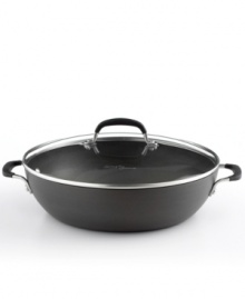 Your go-to in the kitchen! A hard-anodized exterior and nonstick interior provides the perfect space for sauteing, simmering, browning and preparing entire meals. Even faster clean-up and even smarter, healthier cooking is all yours with the versatility of this do-it-all pan. 10-year warranty. Your go-to in the kitchen! A hard-anodized exterior and nonstick interior provides the perfect space for sauteing, simmering, browning and preparing entire meals. Even faster clean-up and even smarter, healthier cooking is all yours with the versatility of this do-it-all pan. 10-year warranty.