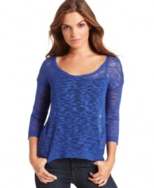 A sheer slub knit adds on-trend texture to this Kensie top -- perfect for a cold-weather layered look!