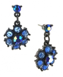 An alluring assortment of blue hues makes a striking statement in these flower-shaped drop earrings from 2028. Crafted in hematite tone mixed metal with sapphire-colored glass accents. Approximate drop: 1/2 inch.