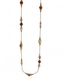 Adorned with aurora borealis crystals in rich colors, 2028's long necklace will be a chic complement to your fall wardrobe. Crafted in copper tone mixed metal. Approximate length: 42 inches.