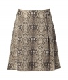 Stylish skirt in fine grey silk - Elegant, on-trend reptile print - Soft drape, side zip and ruching detail at waist - Classic A-line silhouette, hits above the knee - A versatile and sophisticated must that works for both day and evening - Pair with blazers, cardigans and cropped leather jackets - Style with opaque or textured tights and ballerina flats or ankle booties