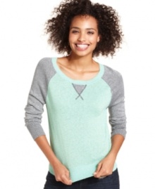 Make room in your closet for a raglan unlike any other! Sporting brilliant metallic sleeves, NYC Knitwear's colorblock sweater adds pizzazz to a laid-back look.