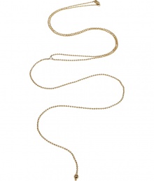 Simplistic ball-and-chain necklace in 14-karat gold-filled brass - Features a sexy y shape drop - Designed by Argentine leather and jewelry crafter Mara Carrizo Scalise - Looks great dressed up or down, with an deep v-neck tee and jeans, or in a sleek cocktail dress with a plunging neckline Simplistic ball-and-chain necklace in 14-karat gold-filled brass - Features a sexy y shape drop - Designed by Argentine leather and jewelry crafter Mara Carrizo Scalise - Looks great dressed up or down, with an deep v-neck tee and jeans, or in a sleek cocktail dress with a plunging neckline