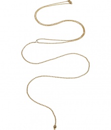 Simplistic ball-and-chain necklace in 14-karat gold-filled brass - Features a sexy y shape drop - Designed by Argentine leather and jewelry crafter Mara Carrizo Scalise - Looks great dressed up or down, with an deep v-neck tee and jeans, or in a sleek cocktail dress with a plunging neckline