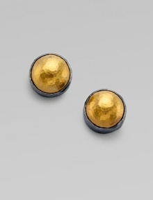 From the Amulet Collection. Hammered 24k yellow gold in a blackened sterling silver setting makes a modern, sophisticated statement.24k yellow gold Sterling silver Diameter, about ¾ Post back Imported From the Amulet Collection. Hammered 24k yellow gold in a blackened sterling silver setting makes a modern, sophisticated statement.24k yellow gold Sterling silver Diameter, about ¾ Post back Imported