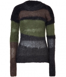 Urbane and edgy, Josephs textural knit pullover is an ultra cool take on this seasons craze for the colorblocked - Rounded neckline, long sleeves, ribbed trim, contrast textural detailing throughout - Long lean fit - Team with leather leggings and chic ankle boots