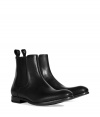 Inject high style to any look with these sophisticated leather ankle boots from Paul Smith - Rounded upturned toe, chunky heel, supple shiny leather, elasticized side panels, pull-on tab - Style with straight leg jeans and a cashmere pullover or a sleek suit