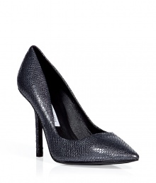 Infuse your day or night look with these edgy-cool pumps from Diane von Furstenburg - Lizard print-embossed leather, pointed toe, classic stiletto heel - Wear with wide leg trousers, a ruffled blouse, and a bold shoulder blazer Infuse your day or night look with these edgy-cool pumps from Diane von Furstenburg - Lizard print-embossed leather, pointed toe, classic stiletto heel - Wear with wide leg trousers, a ruffled blouse, and a bold shoulder blazer