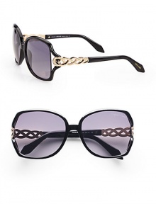 Textured and smooth, metal accented temples make this a truly glamourous, plastic style. Available in black/rose gold with smoke gradient lens. Metal accented criss-cross temples100% UV protectionMade in Italy Textured and smooth, metal accented temples make this a truly glamourous, plastic style. Available in black/rose gold with smoke gradient lens. Metal accented criss-cross temples100% UV protectionMade in Italy