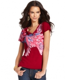 A bird print adds a colorful splash to this Lucky Brand Jeans top -- pair it with all your fave denim!