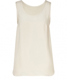 Sleeveless and stylish bright silk top - Classic cut in a beautiful, basic white - Slim, slightly flared silhouette -  Round neck and moderately wide straps - Back cut slightly longer than front for movement - Pair with leather leggings, boyfriend blazer and platform boots