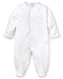 Crafted in the softest cotton fabric, Kissy Kissy's polka dot footie provides the coziest comfort for your newborn. Crafted in the softest cotton fabric, Kissy Kissy's polka dot footie provides the coziest comfort for your newborn.