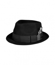 Finish your look on a dandy note with Paul Smiths black wool felted Trilby hat, complete with a jaunty feather and cool tonal grosgrain band - The perfect finishing touch to timeless-modern outerwear