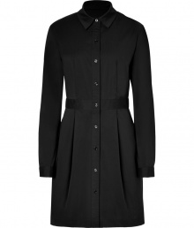 Both classic and cool with a flattering tailored fit, Steffen Schrauts black shirtdress is a chic choice for your workweek look - Classic collar, long sleeves, buttoned cuffs, button-down front, side pockets, pleated waist - Tailored fit - Wear with bright flats and a carryall tote to work Both classic and cool with a flattering tailored fit, Steffen Schrauts black shirtdress is a chic choice for your workweek look - Classic collar, long sleeves, buttoned cuffs, button-down front, side pockets, pleated waist - Tailored fit - Wear with bright flats and a carryall tote to work