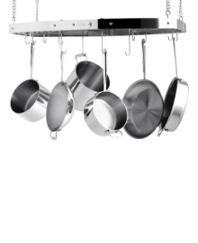Hung up on kitchen clutter? Clean up the kitchen with a solid stainless steel rack that uses magnetic hooks that stay firmly in place when removing and replacing pots and pans for easy prep and cleanup. Including 8 short and 4 long hooks, this rack lets you decide the placement of hooks for a kitchen catered to your needs. Lifetime warranty. Hung up on kitchen clutter? Clean up the kitchen with a solid stainless steel rack that uses magnetic hooks that stay firmly in place when removing and replacing pots and pans for easy prep and cleanup. Including 8 short and 4 long hooks, this rack lets you decide the placement of hooks for a kitchen catered to your needs. Lifetime warranty.