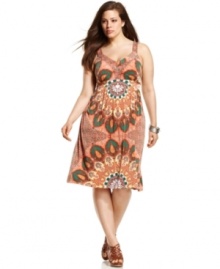 Stock up on summer dresses with INC's sleeveless plus size style, broadcasting a bold print.